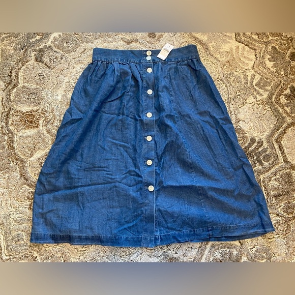 New Ann Taylor LOFT Side Button Linen Blend Chambray Blue A-line Skirt Sz 8 - Picture 3 of 10